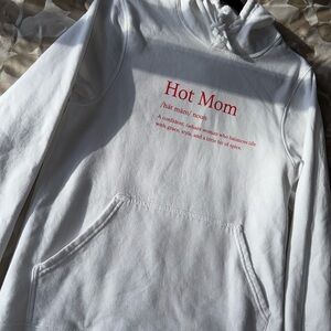 White “Hot Mom” Hoodie with Red Text